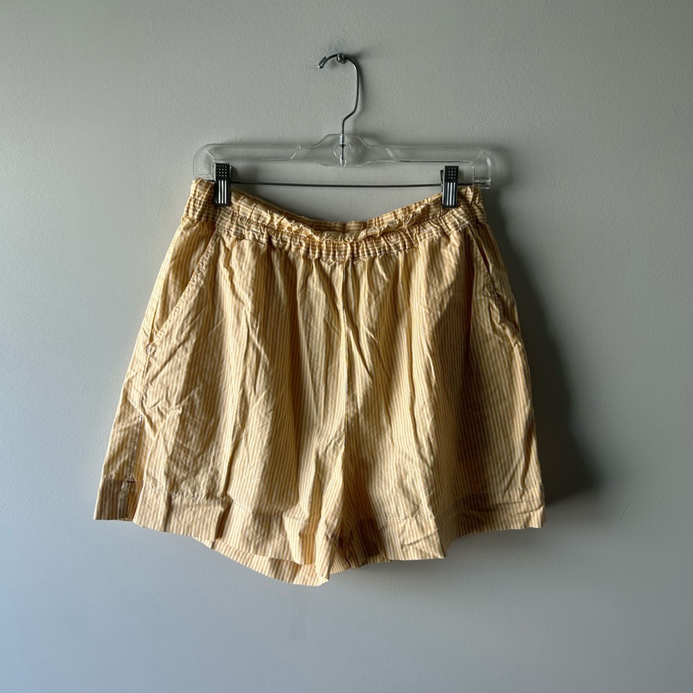 Xirena yellow and white striped 100% cotton shorts